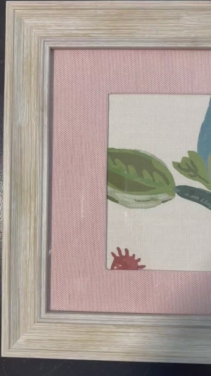 Ballard Designs Lyle Green Fabric Framed Wall Art with Canvas Pedal Custom Matting Distressed White Frame Botanical Gift