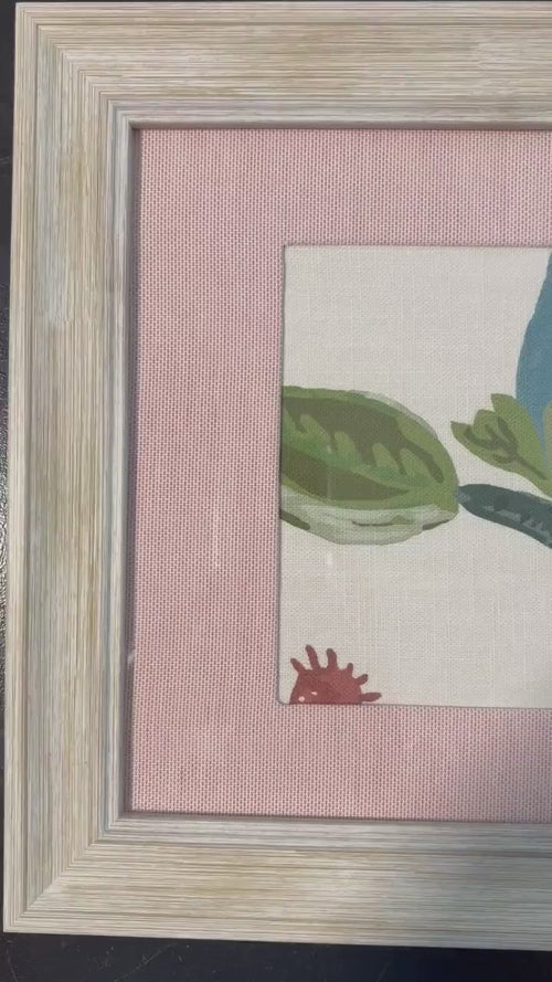 Ballard Designs Lyle Green Fabric Framed Wall Art with Canvas Pedal Custom Matting Distressed White Frame Botanical Gift