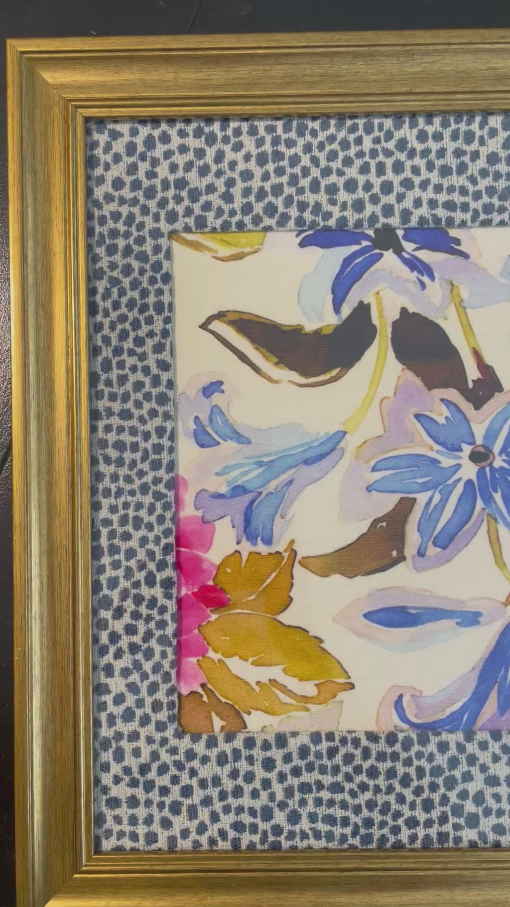 Blue & Lavender Floral Botanical — Designer Fabric Wall Art, 13x16 Gold Frame