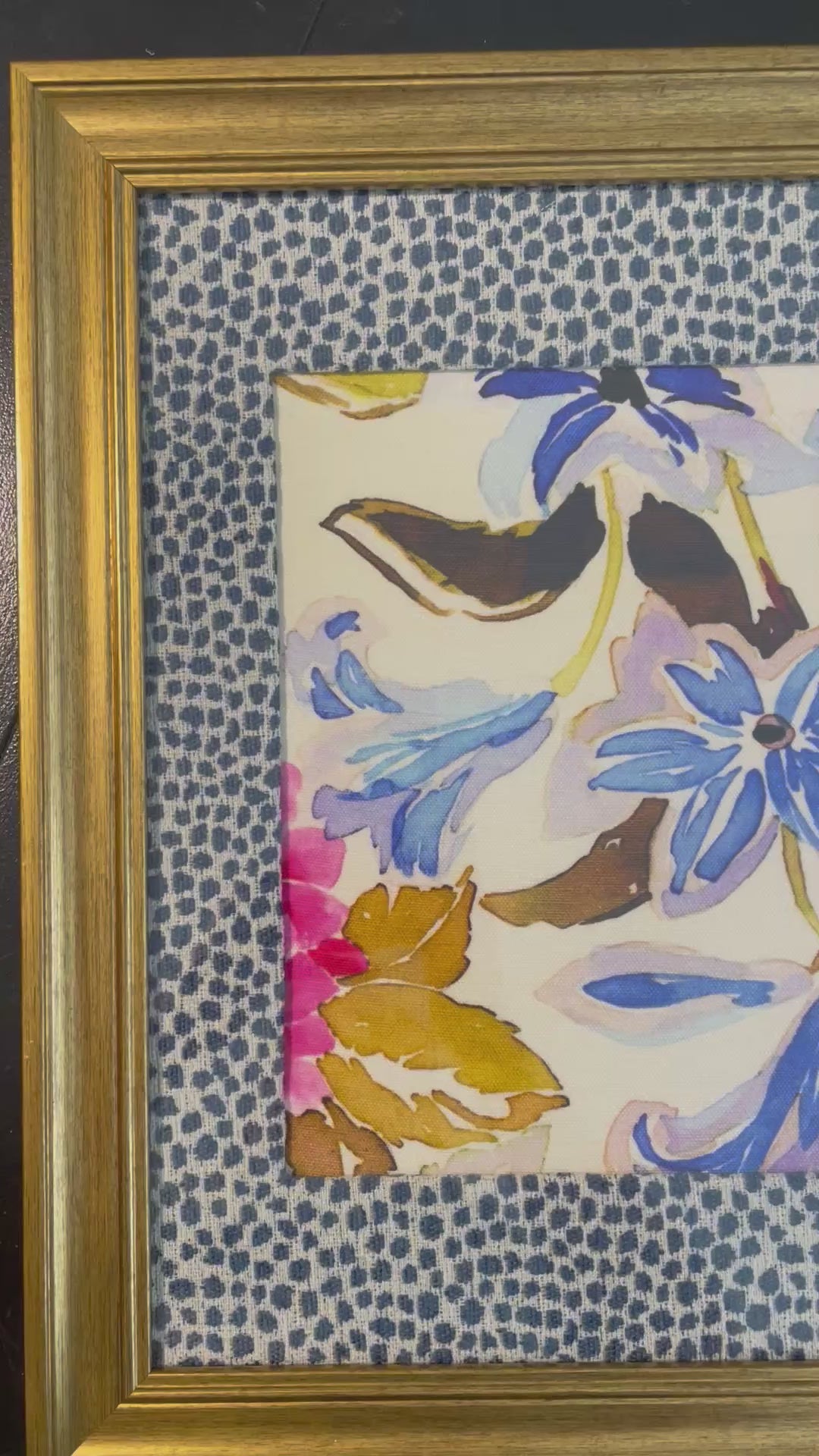 Blue & Lavender Floral Botanical — Designer Fabric Wall Art, 13x16 Gold Frame