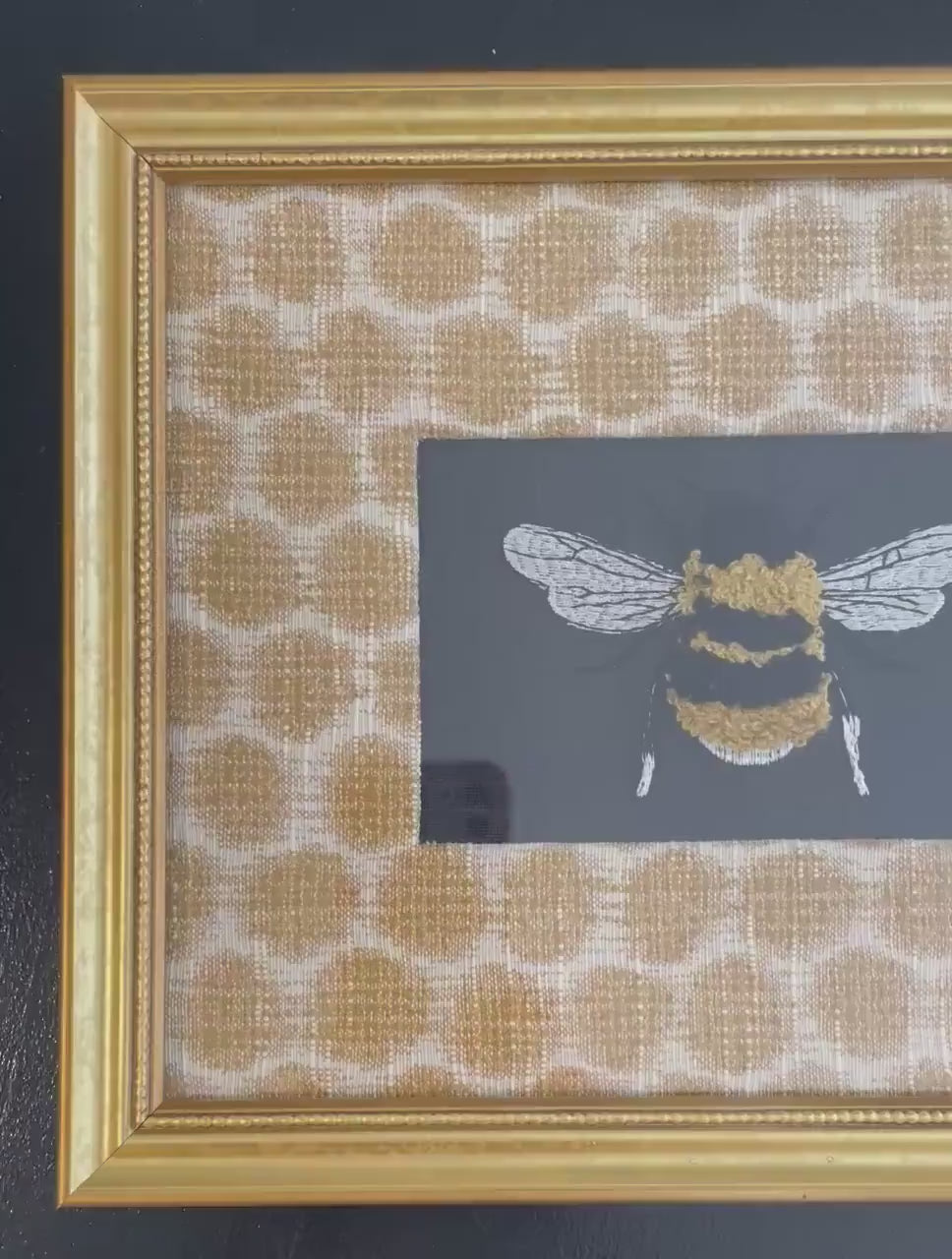 Custom Honeycomb Fabric Mat with Bee Accent - Designer Inspired Picture Frame Matting for Wall Art