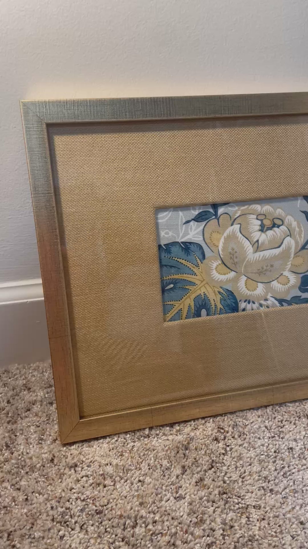 Pair of Ballard Designs fabric with gold fabric matting in Gold Frames
