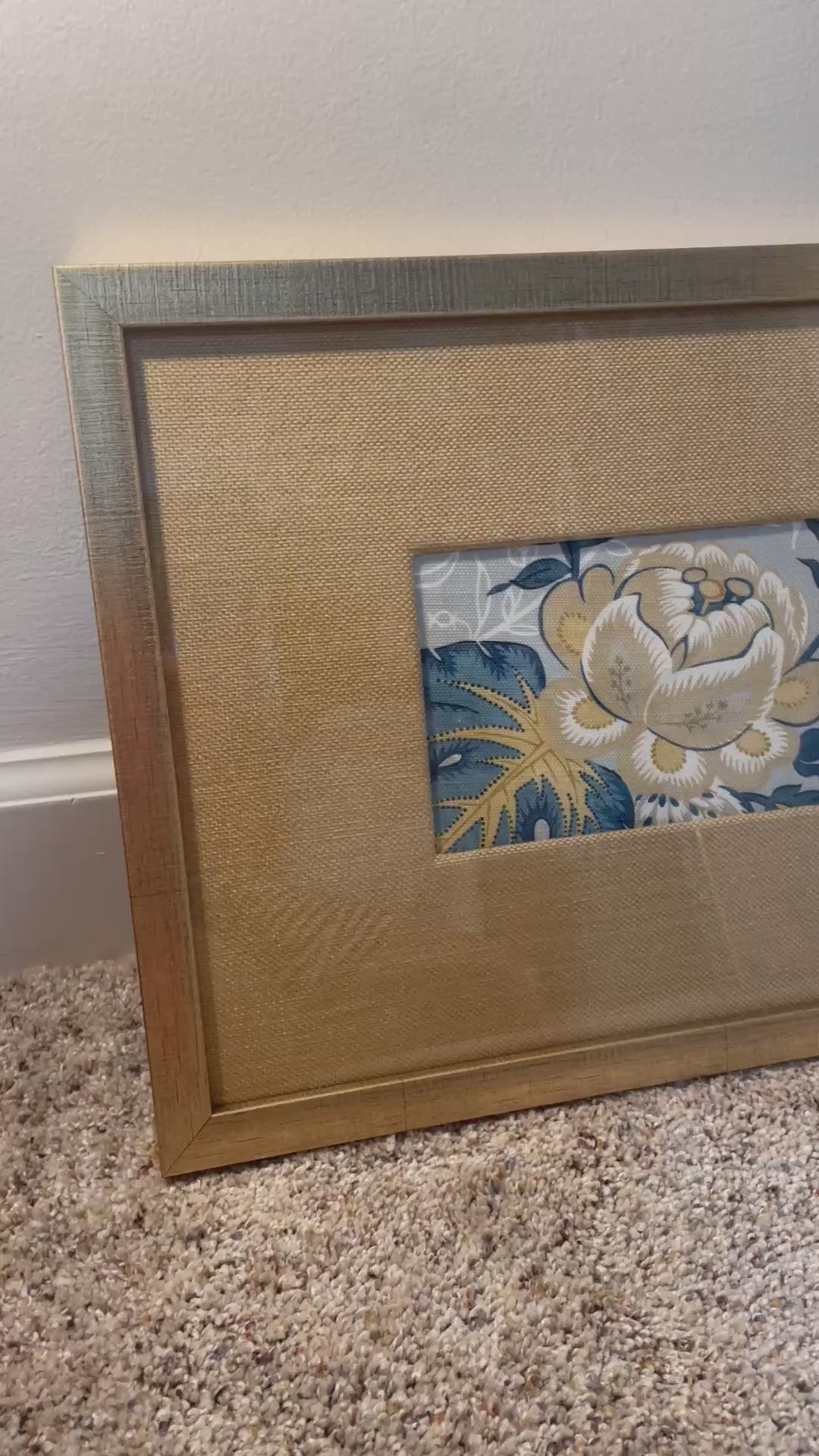 Pair of Ballard Designs fabric with gold fabric matting in Gold Frames