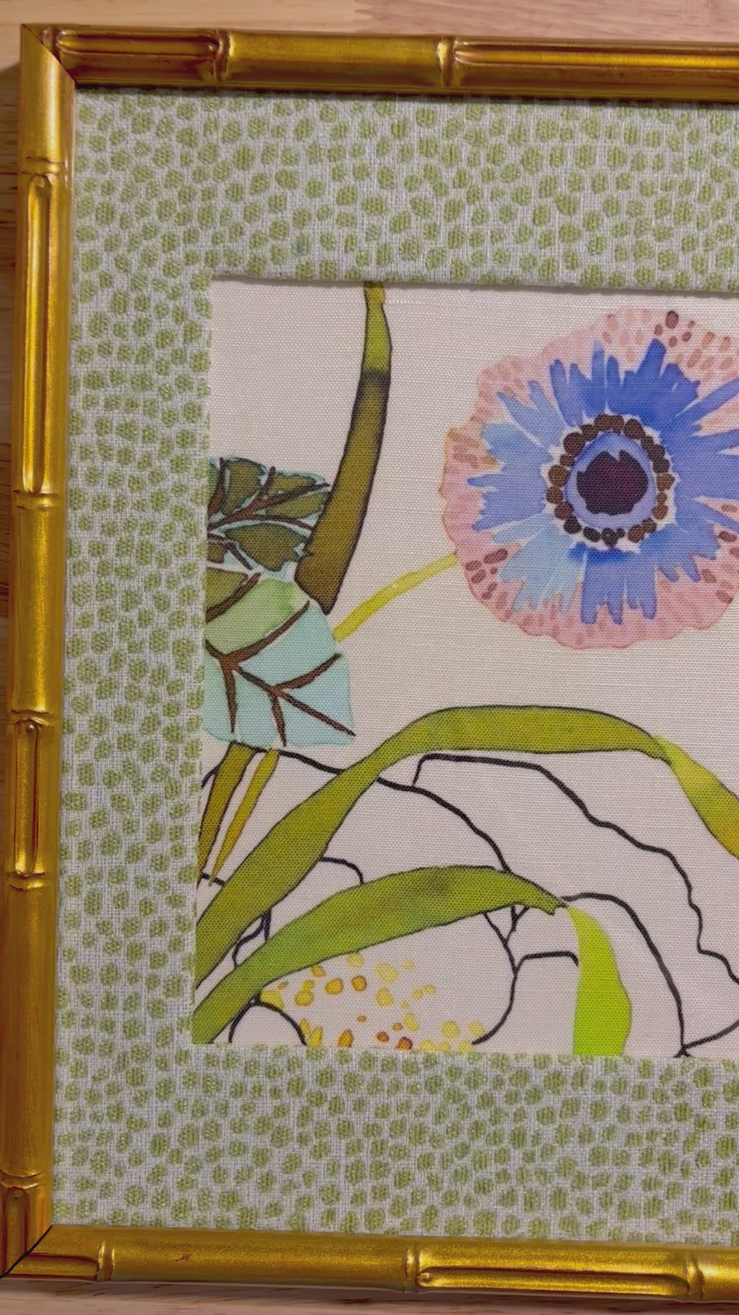 Blue & Blush Floral Fabric Wall Art, Tully Pear Mat, 12x15 Gold Bamboo Frame
