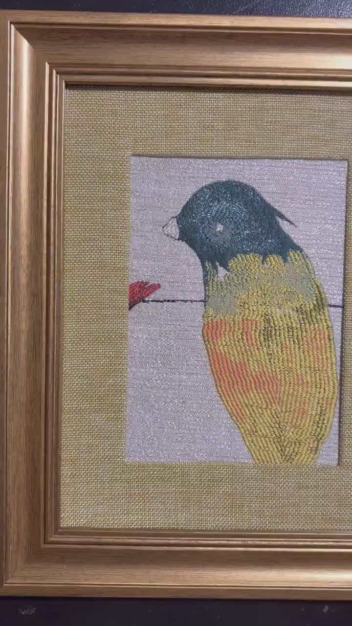 Songbird Framed Wall Art — Gold Fabric Mat 10 x 12 Bird Lover Unique Gift