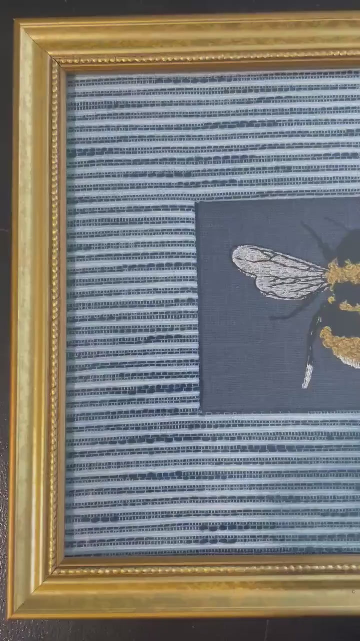 Embroidered Bee Wall Art with Ballard Designs Indigo Mat