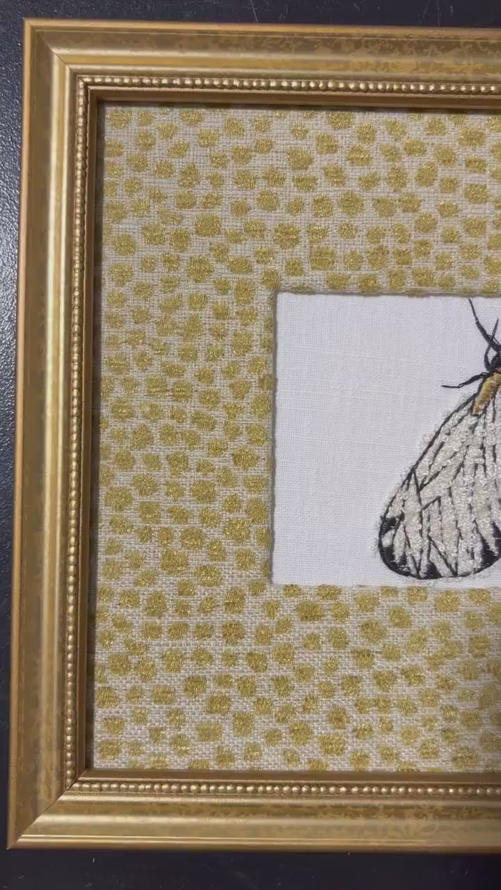 Embroidered Moth Wall Art | Tully Goldenrod Ballard Designs Fabric Mat