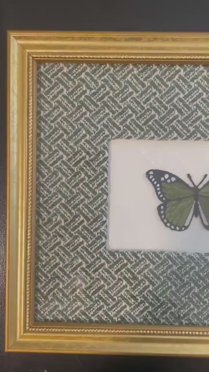 Framed Embroidered Butterfly Applique - Ballard Designs Emyrs Stem Fabric Mat, Nature Decor