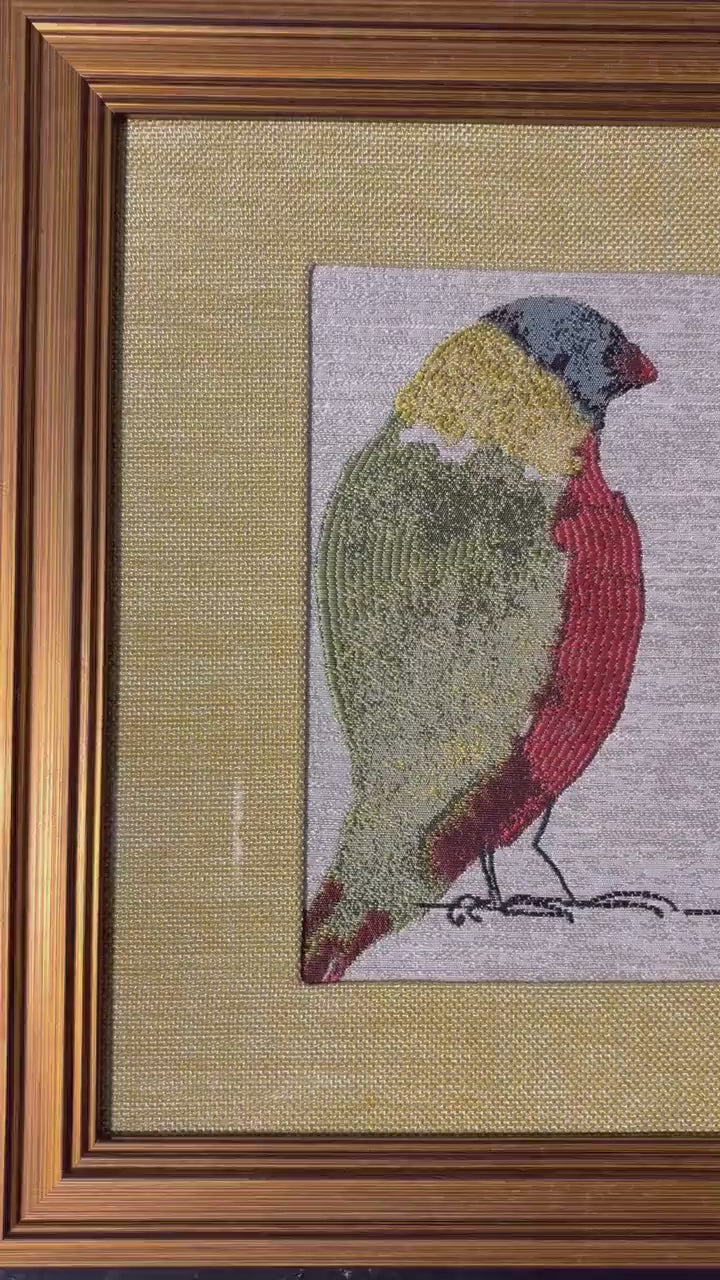 Gouldian Finch Pair Woven Wall Art, Gold Framed Colorful Bird Art 13x16